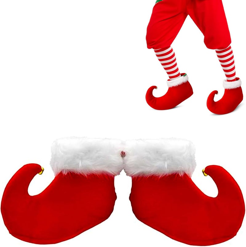 Nicky Bigs Novelties Unisex Adult Christmas Santa Red and White Elf Shoes Jingle Bells Shoe Covers Costume Accessory - Image 1